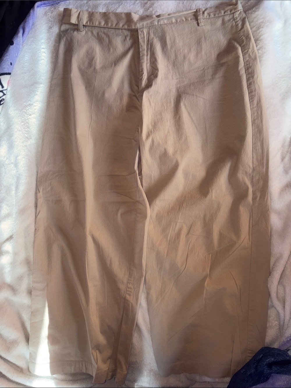 Sasson Cotton Khaki Wide-Leg Cropped Pants